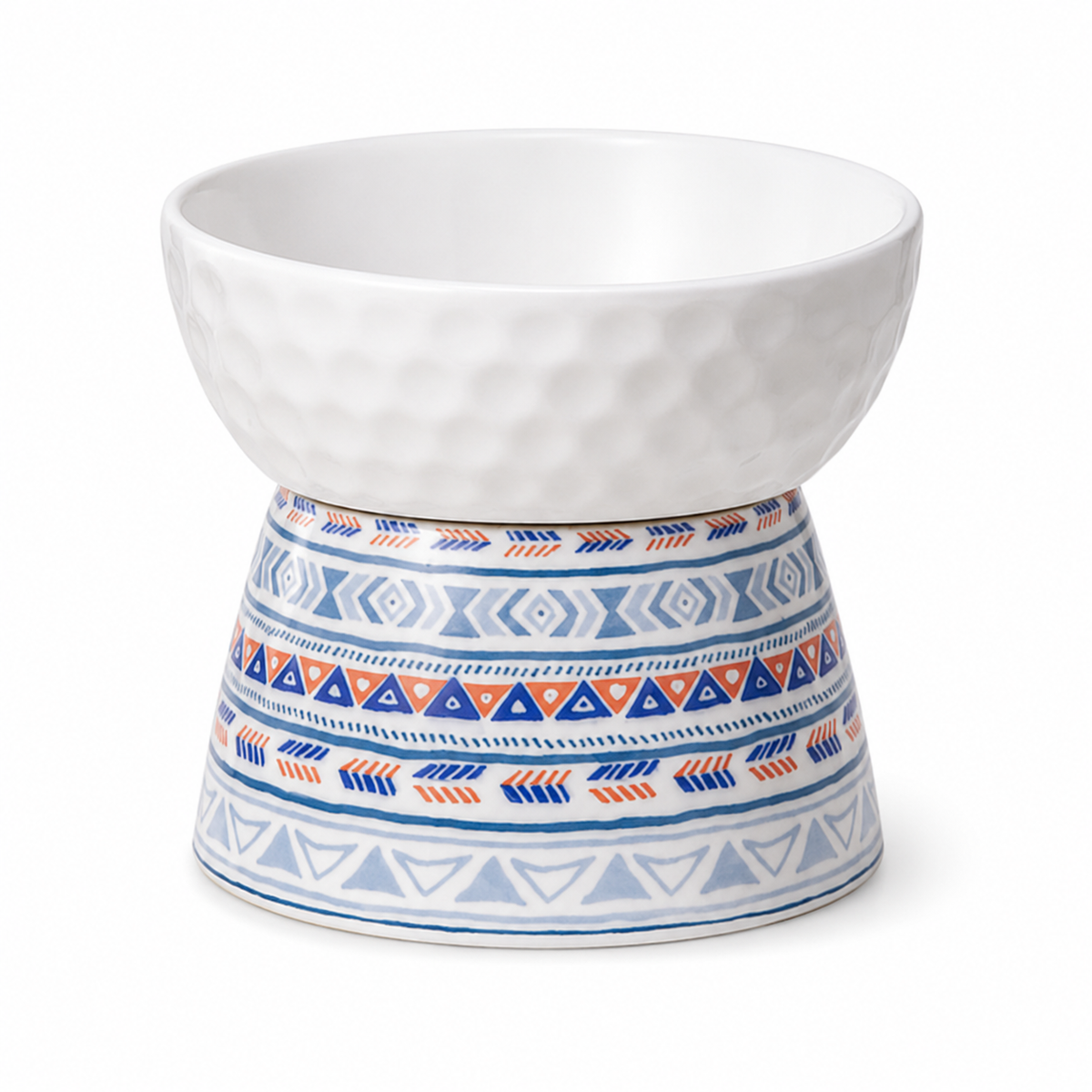 Gamelle surélevée en céramique pour chat avec motif bohème bleu Hachimi.