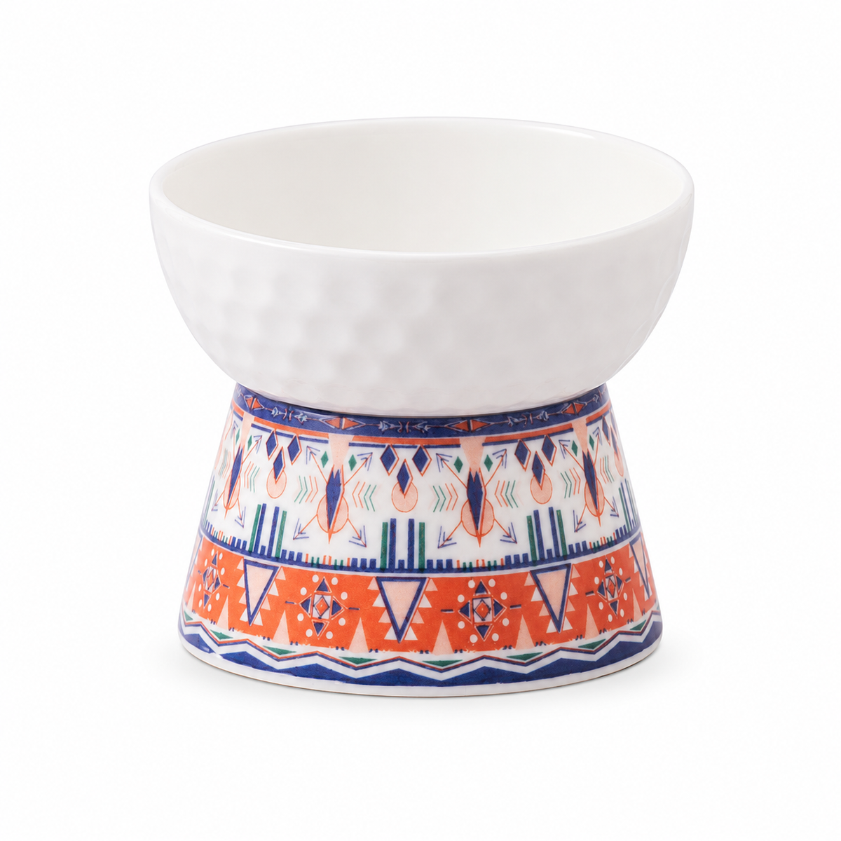 Gamelle surélevée en céramique pour chat avec motif bohème orange Hachimi.