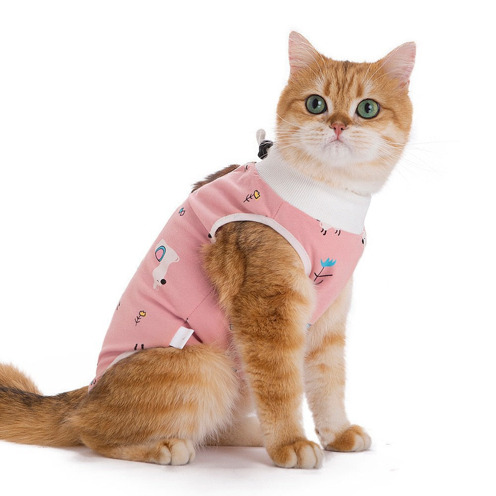 Body de convalescence rose motif alpaga pour chat et petit chien