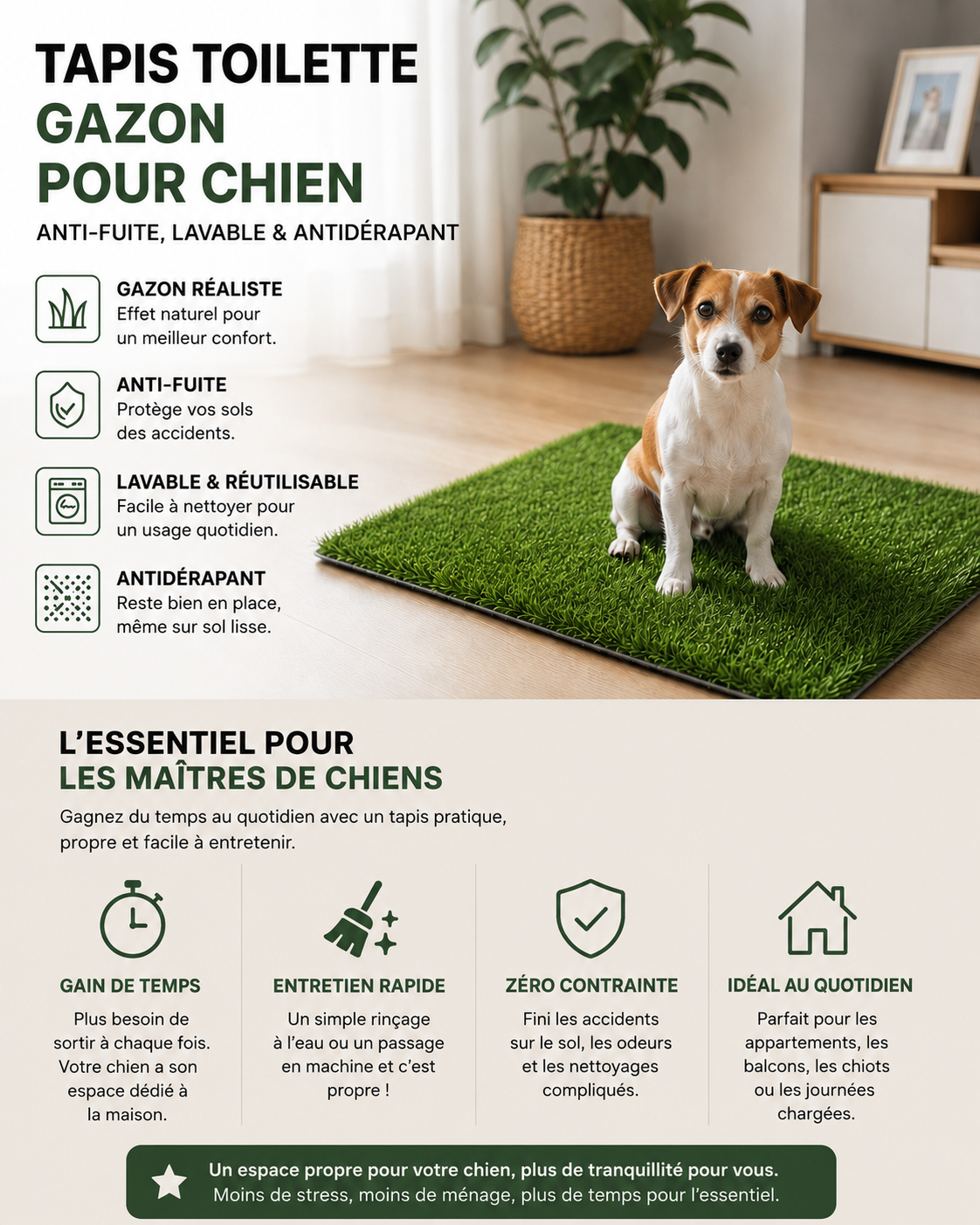 Tapis Toilette Gazon pour chien, lavable tapis de propreté