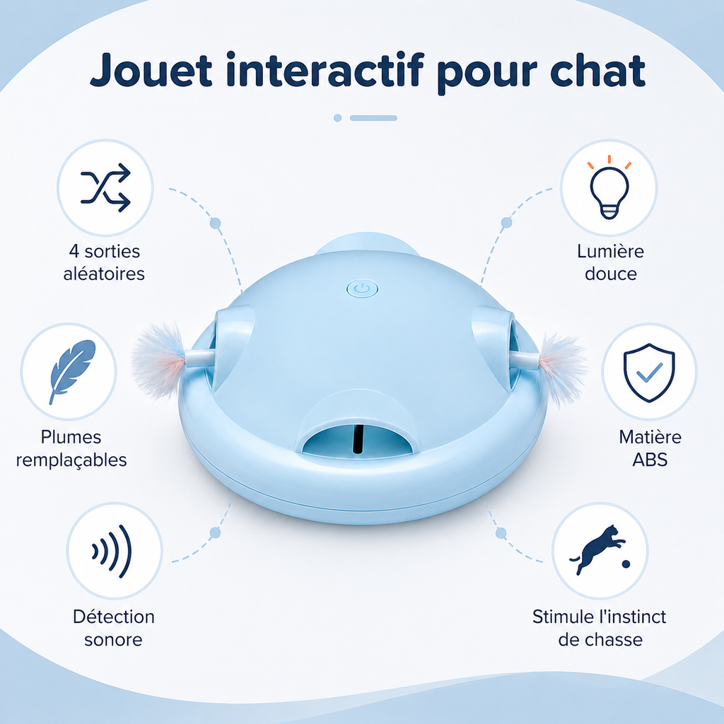 Fonctions du jouet interactif UFO à plume anti-ennui pour chat