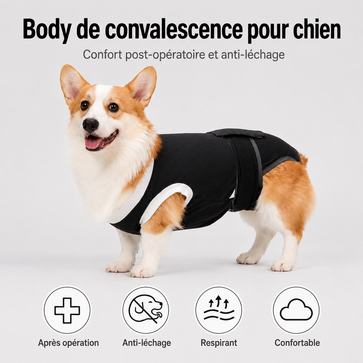 Body de Convalescence Respirant pour Chien – Anti-Léchage Post-Opératoire