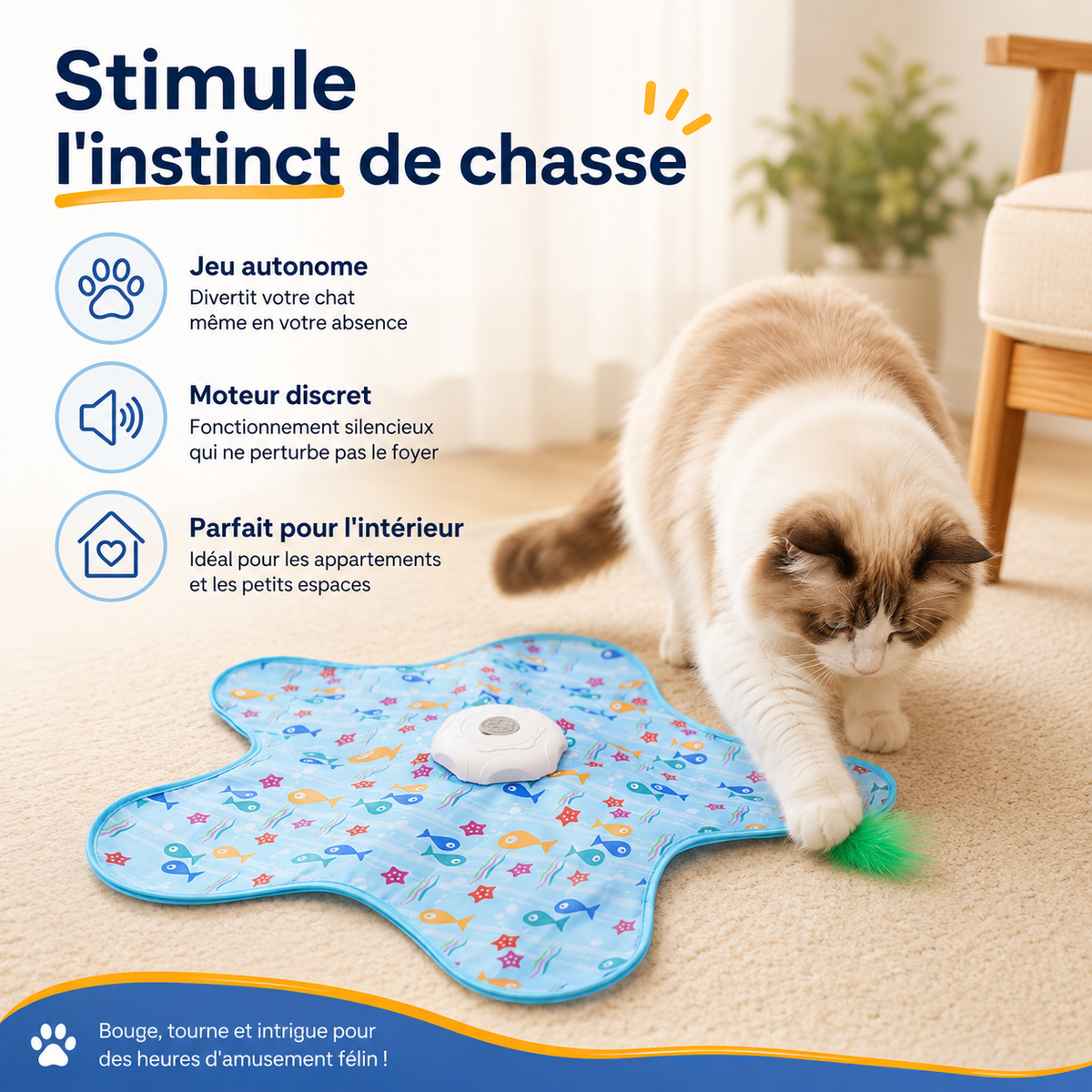 Chat utilisant le tapis de chasse interactif automatique Hachimi