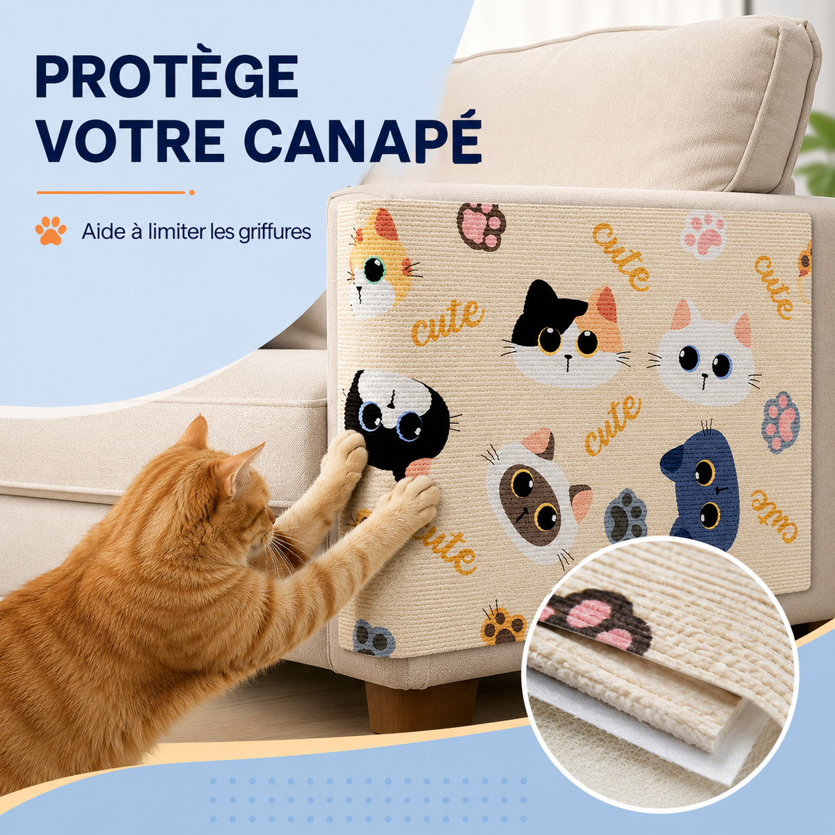Tapis griffoir autocollant texturé pour protéger le canapé des griffures de chat