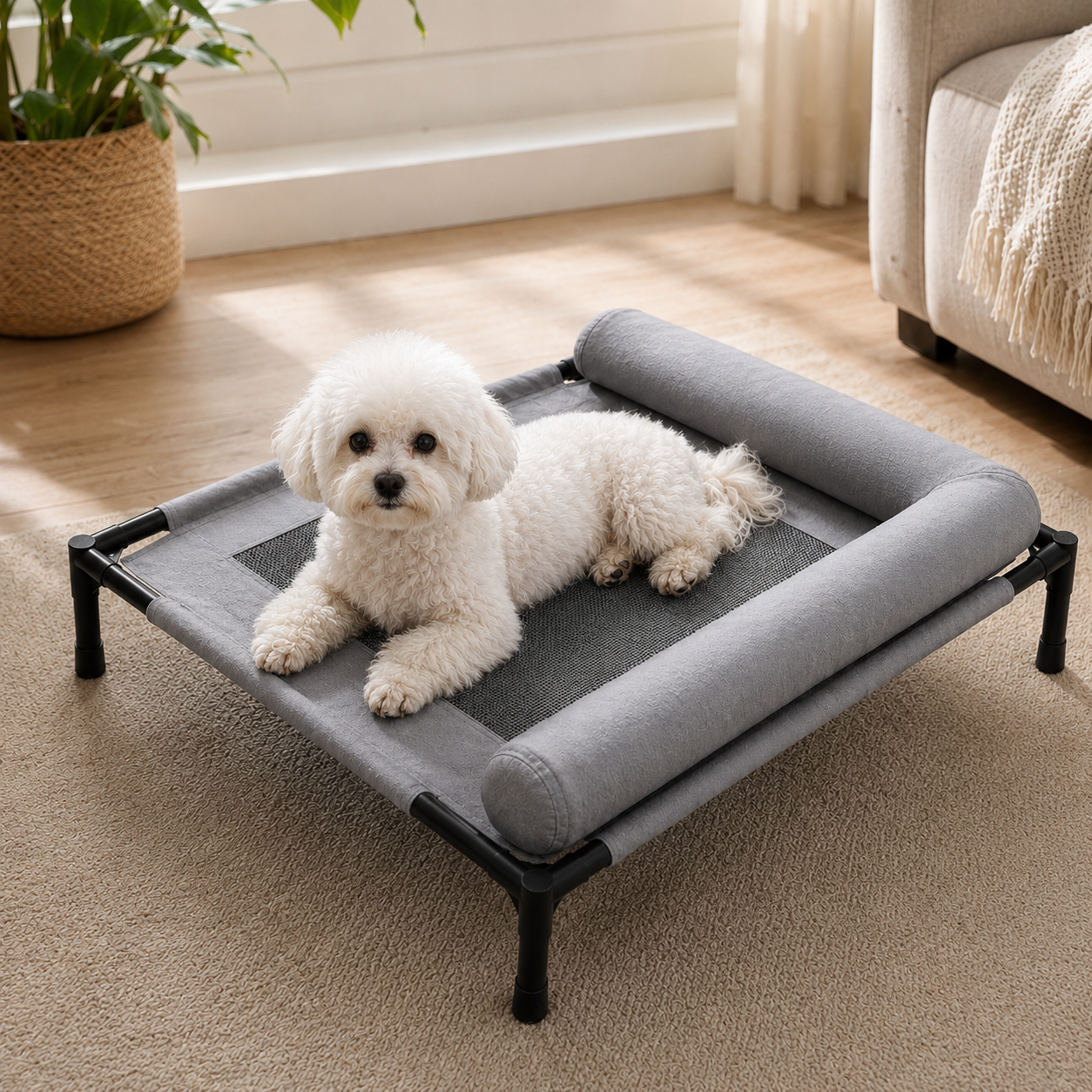 Lit Surélevé pour Chien et Chat – Couchage Respirant Gris
