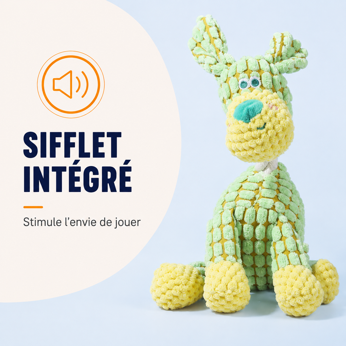 Jouet peluche Lucky vert pour chien – détail du produit