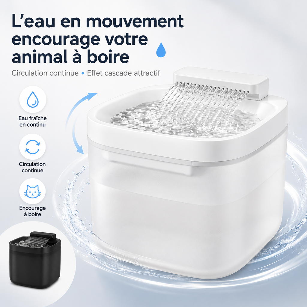 Fonctionnement de la fontaine à eau blanche à cascade pour chat et petit chien