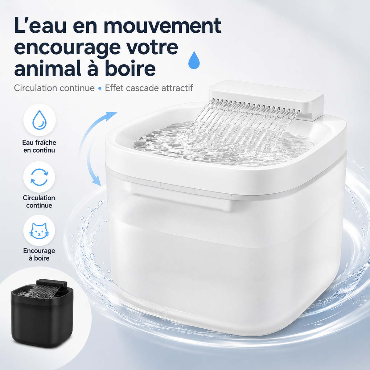 Fonctionnement de la fontaine à eau blanche à cascade pour chat et petit chien