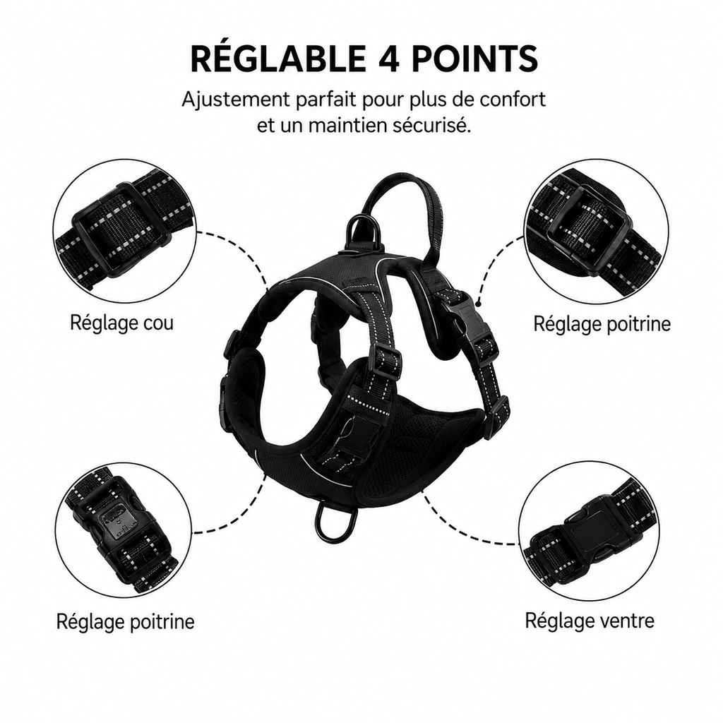 Harnais réglable pour chien avec sangles ajustables