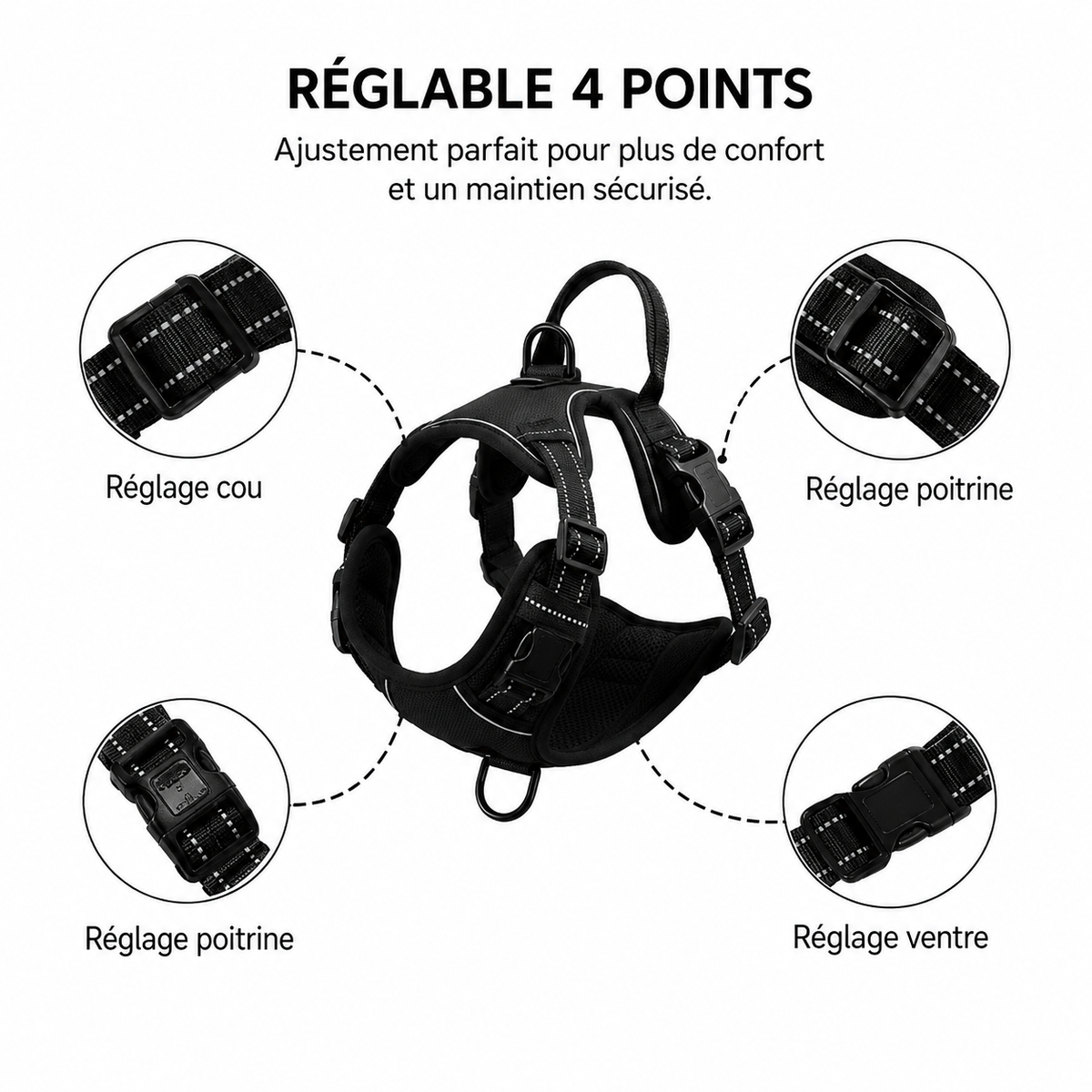 Harnais réglable pour chien avec sangles ajustables