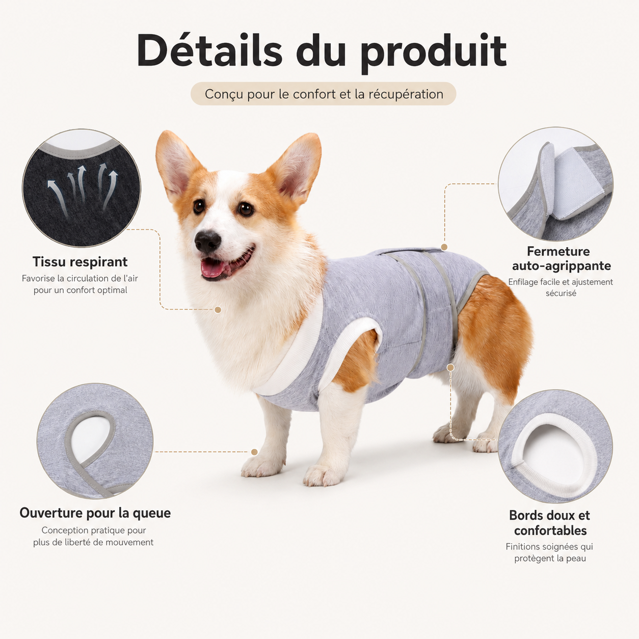 Body de Convalescence Respirant pour Chien – Anti-Léchage Post-Opératoire