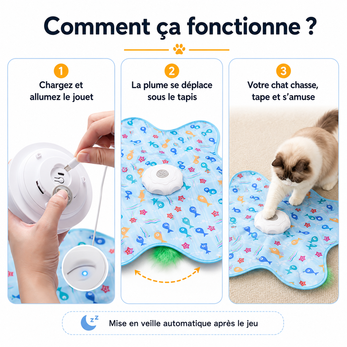 Fonctions du tapis de chasse interactif automatique pour chat