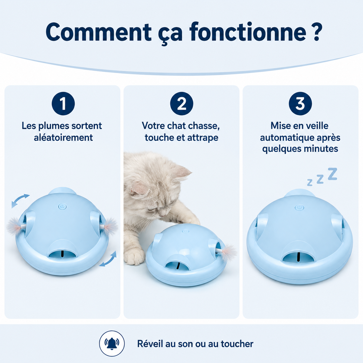 Fonctionnement du jouet UFO à plume avec capteurs pour chat