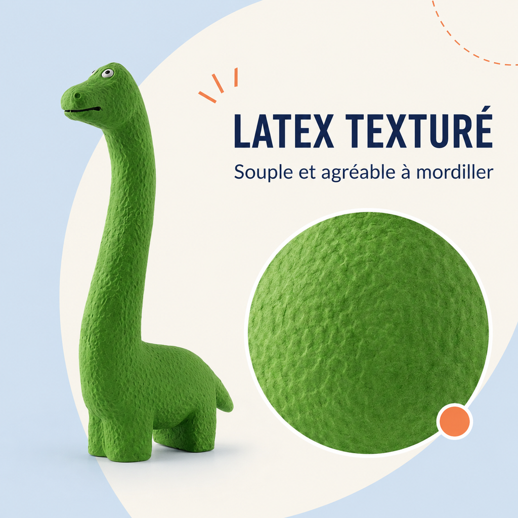 Jouet couineur dinosaure vert pour chien – présentation produit