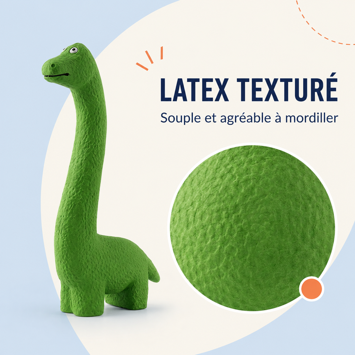 Jouet couineur dinosaure vert pour chien – présentation produit