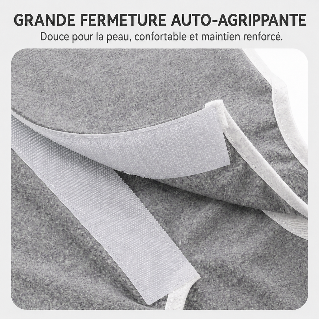 Fermeture auto-agrippante du body de convalescence gris pour chat et petit chien