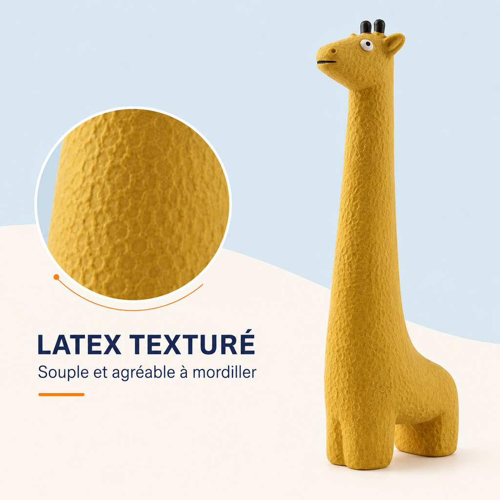 Jouet couineur girafe jaune pour chien – présentation produit