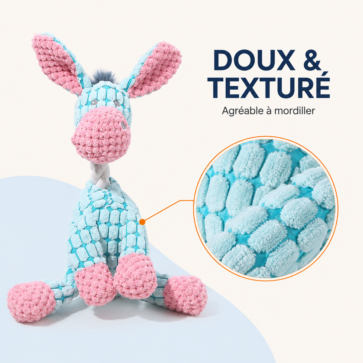 Jouet peluche Âne Rigolo bleu pour chien – détail du produit