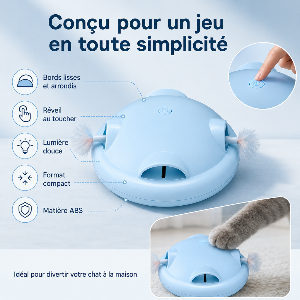 Jouet interactif UFO à plume pour chat – utilisation facile