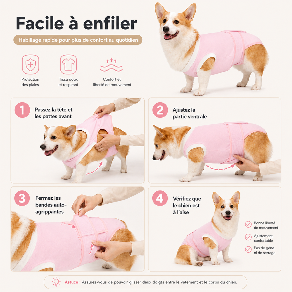 Body de Convalescence Respirant pour Chien – Anti-Léchage Post-Opératoire