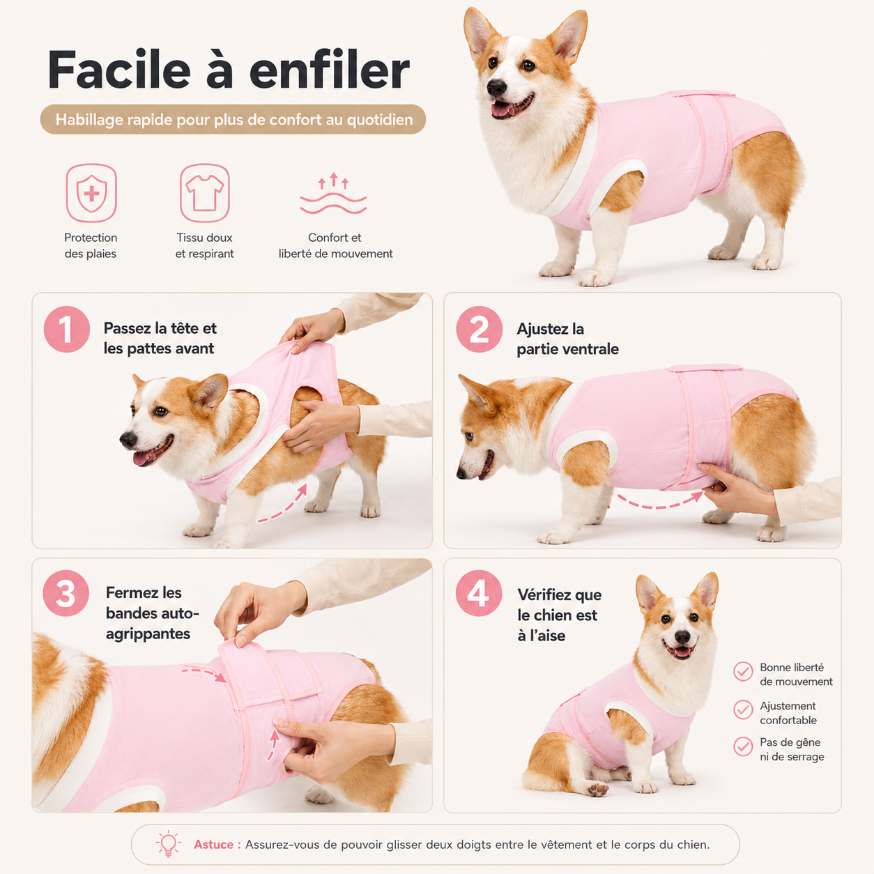 Body de Convalescence Respirant pour Chien – Anti-Léchage Post-Opératoire