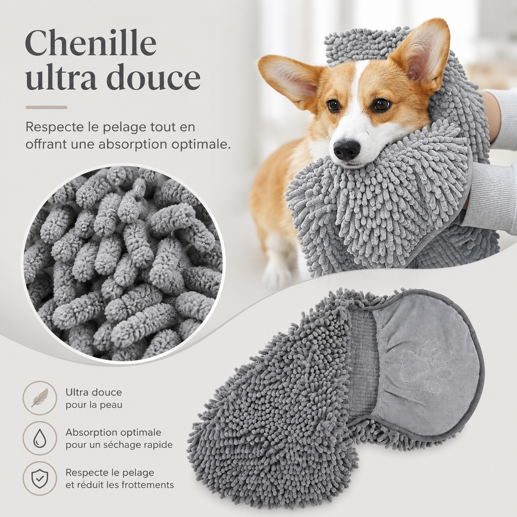 Texture chenille de la serviette microfibre absorbante pour chien et chat