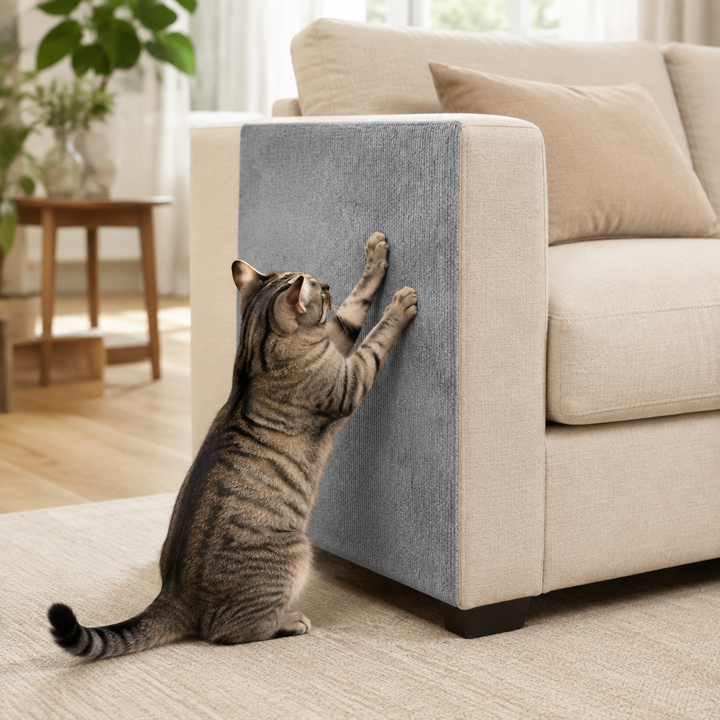 Protection anti-griffures gris clair pour canapé et chat – vue principale