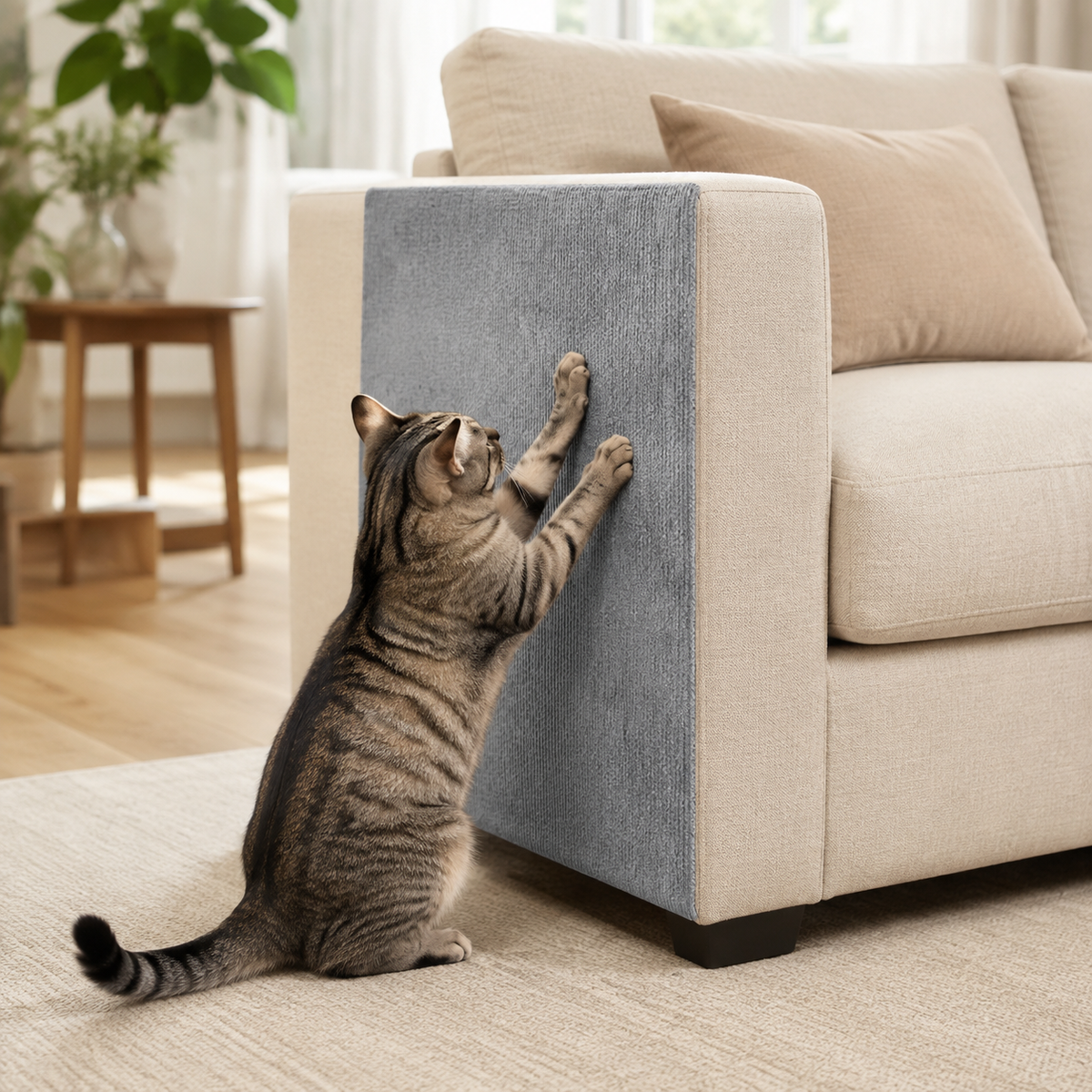Protection anti-griffures gris clair pour canapé et chat – vue principale