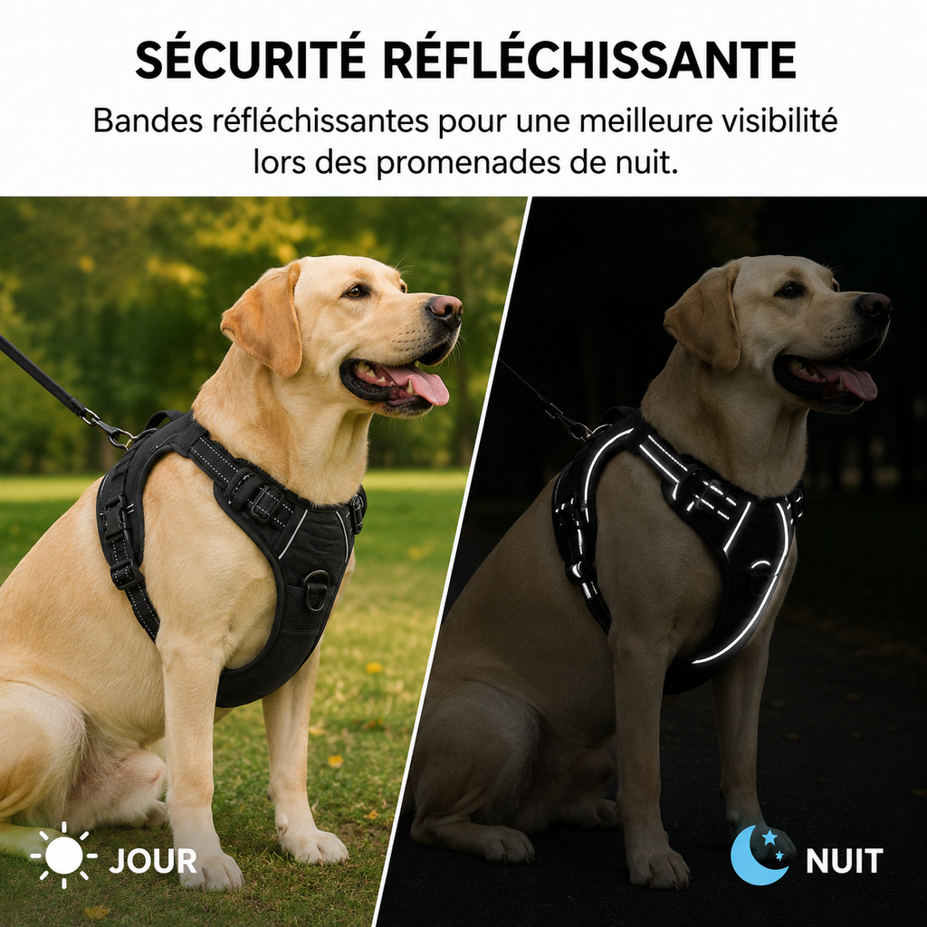 Harnais réfléchissant pour chien conçu pour améliorer la visibilité en promenade