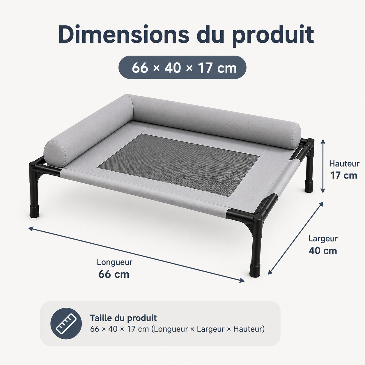 Lit Surélevé pour Chien et Chat – Couchage Respirant Gris
