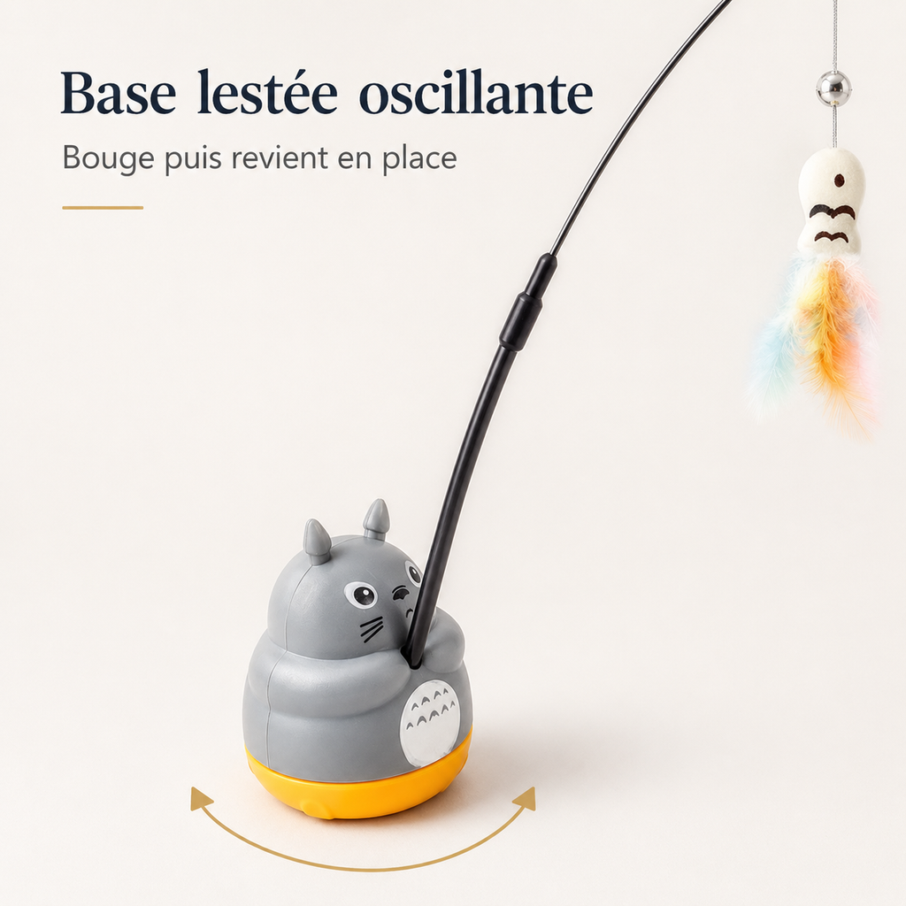 Jouet interactif pour chat avec base lestée oscillante qui bouge puis revient en place