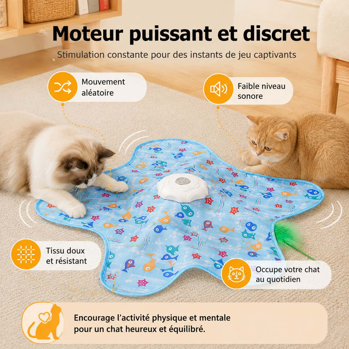 Moteur et mouvements du tapis de chasse interactif pour stimuler le chat