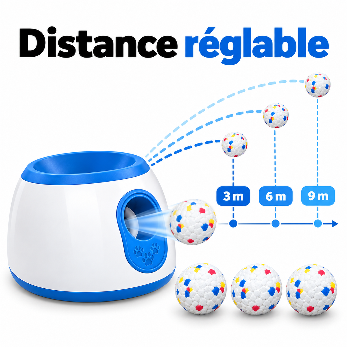 Hachimi Lanceur de Balle Automatique pour Chien – 3 Distances Réglables