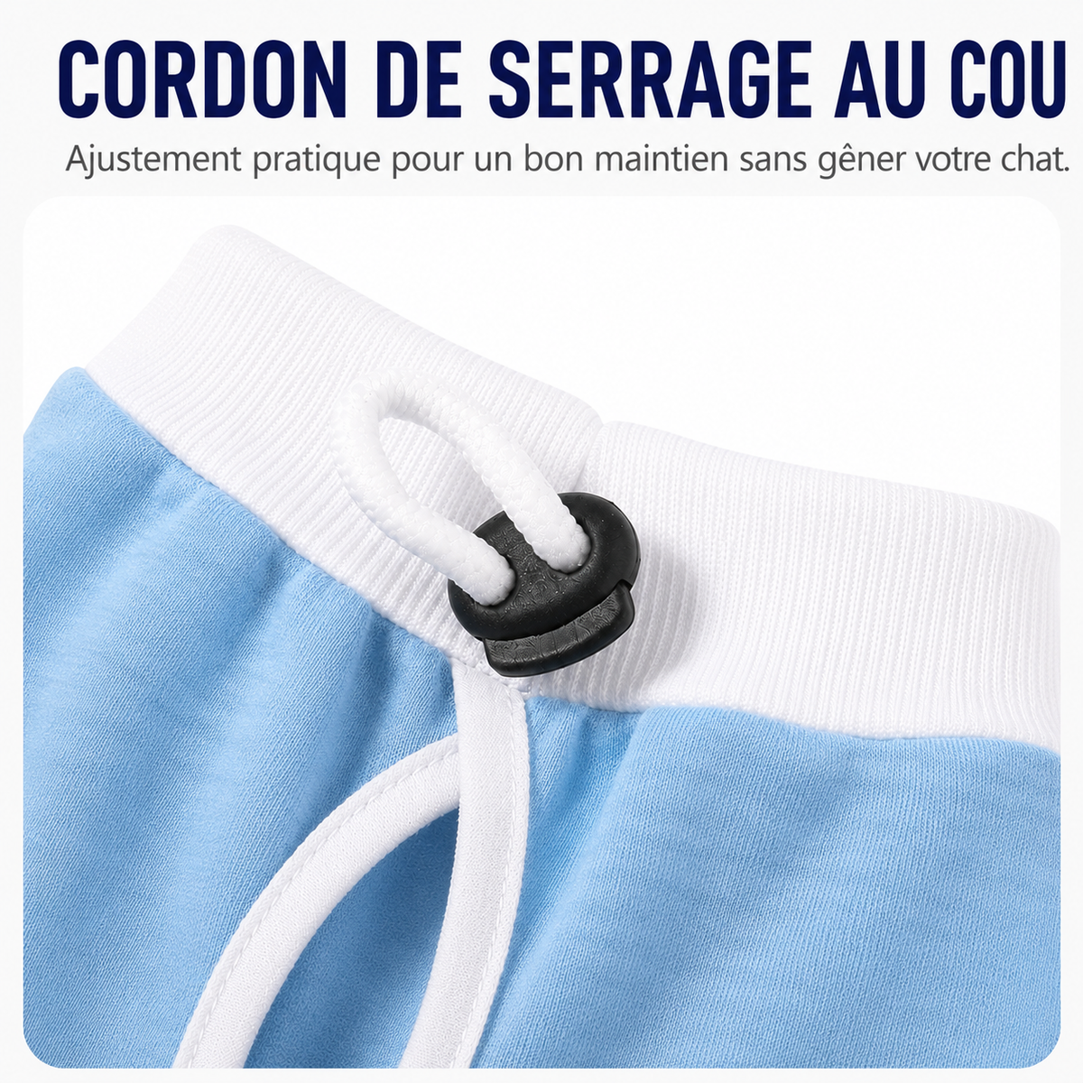 Cordon ajustable du body de convalescence bleu pour chat et petit chien