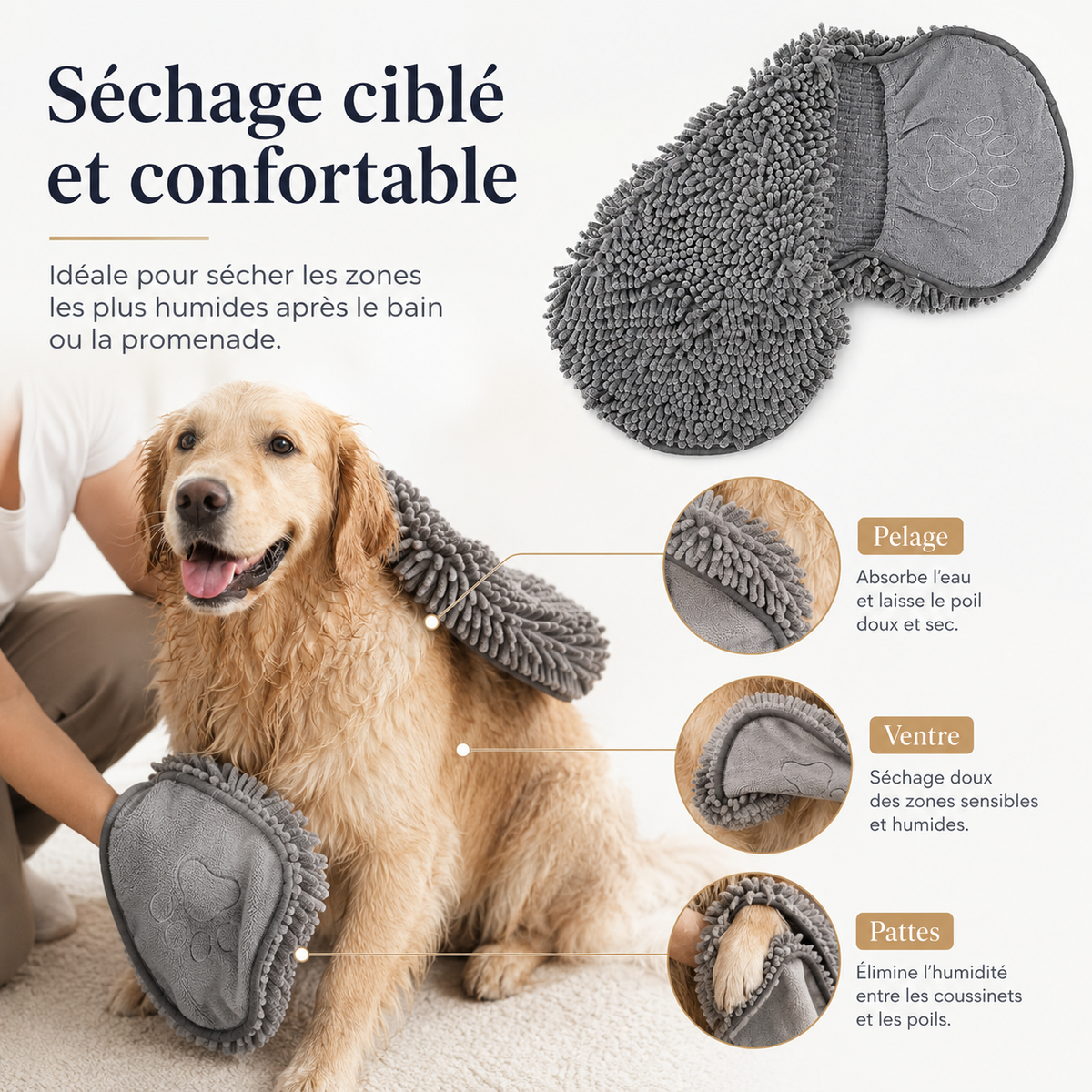 Serviette microfibre Hachimi utilisée pour sécher un chien ou un chat