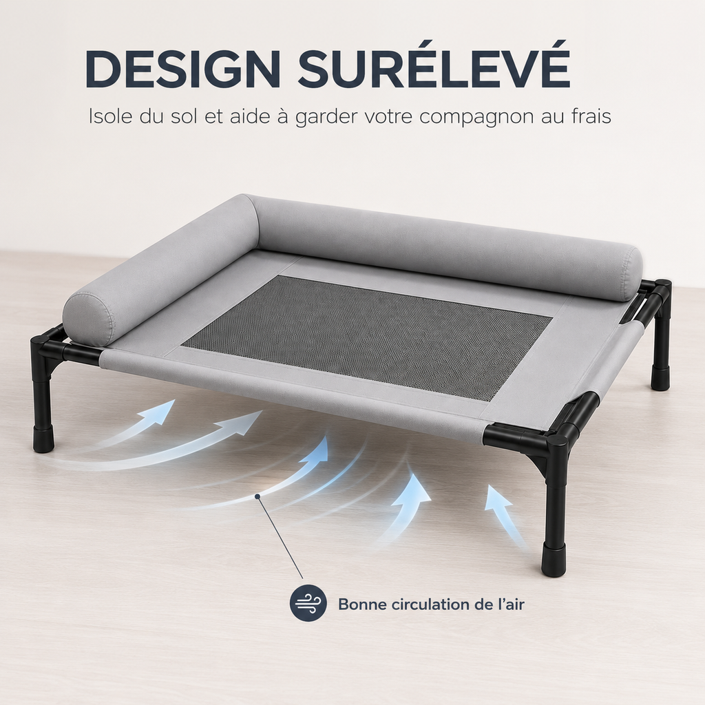 Lit Surélevé pour Chien et Chat – Couchage Respirant Gris
