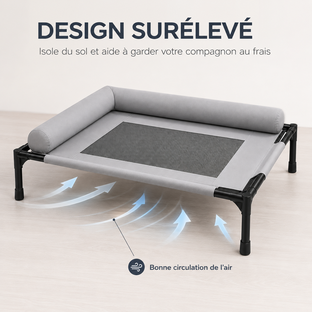 Lit Surélevé pour Chien et Chat – Couchage Respirant Gris