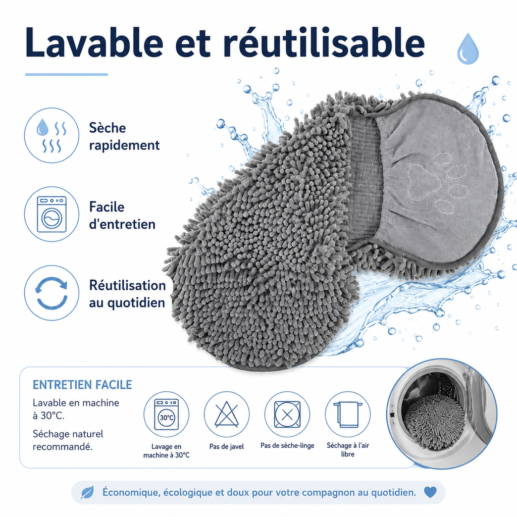 Serviette microfibre lavable pour chien et chat – entretien facile