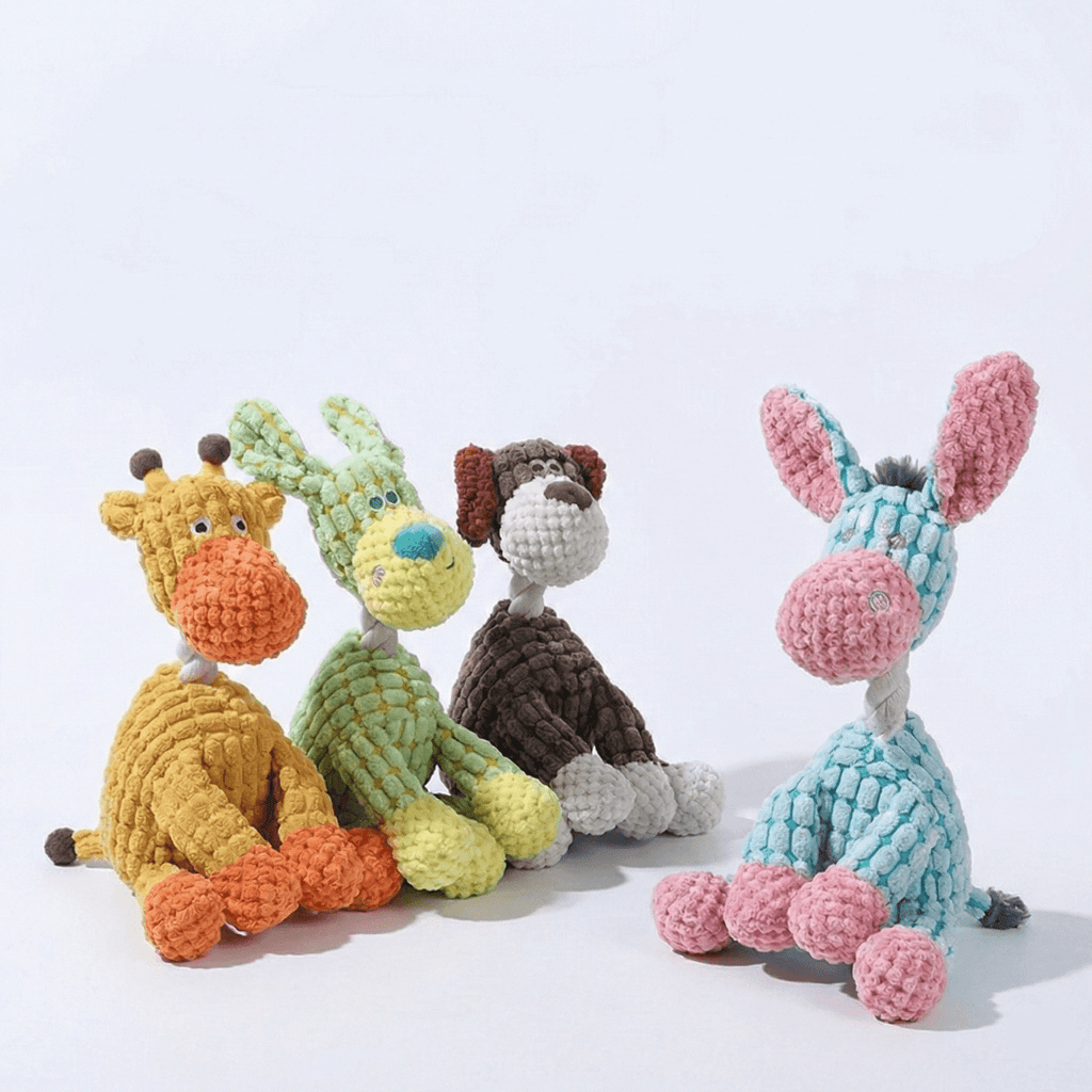 Collection 4 jouets peluches sonores colorés pour chiens