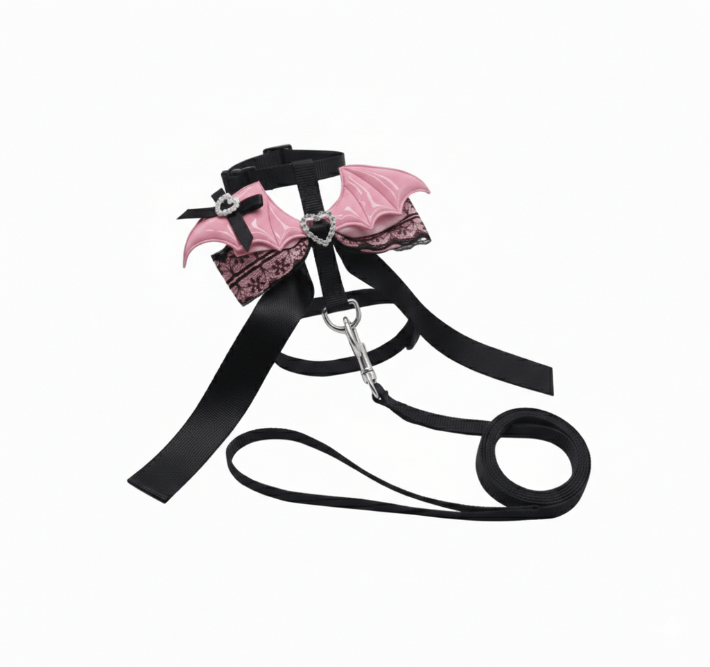 Harnais pour Petit Chien et Chat - Design Ailes de Chauve-souris Rose & Dentelle Anti-Fugue et Léger