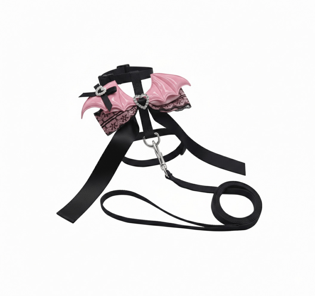 Harnais pour Petit Chien et Chat - Design Ailes de Chauve-souris Rose & Dentelle Anti-Fugue et Léger