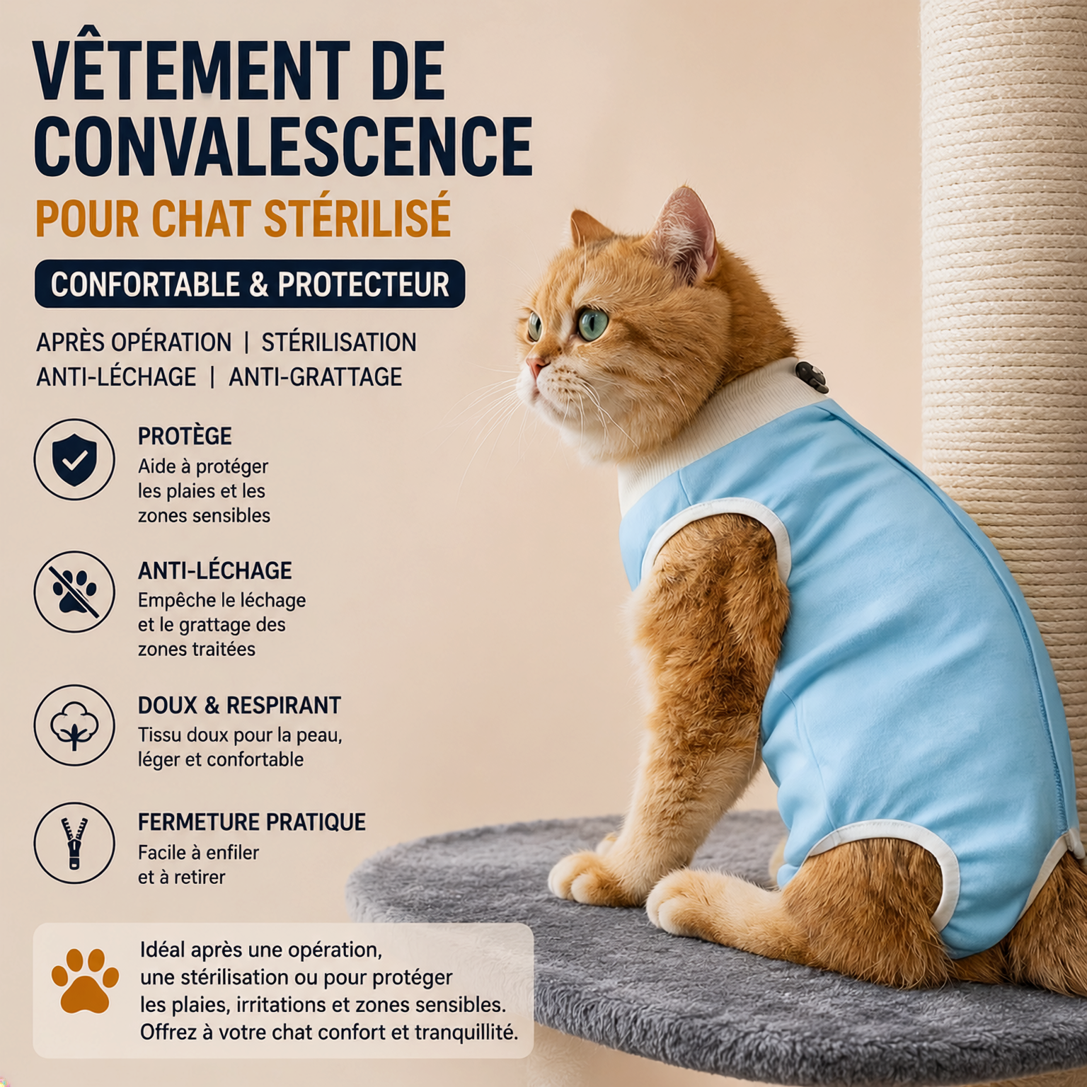 Body de Convalescence Respirant pour Chat & Chien – Anti-Léchage