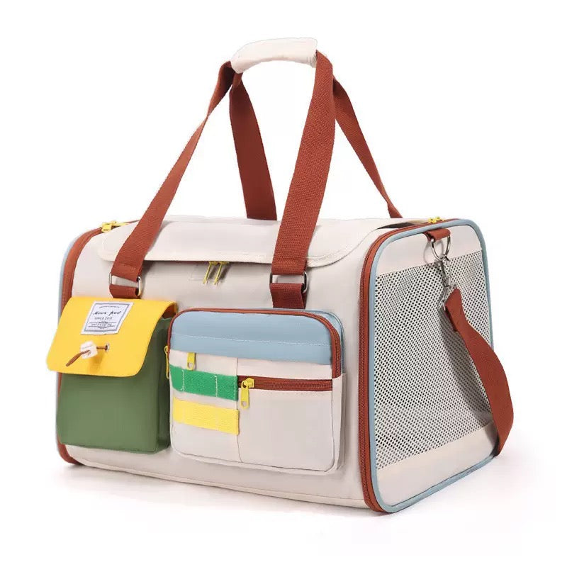 Sac de transport respirant crème pour chat et petit chien jusqu’à 6 kg