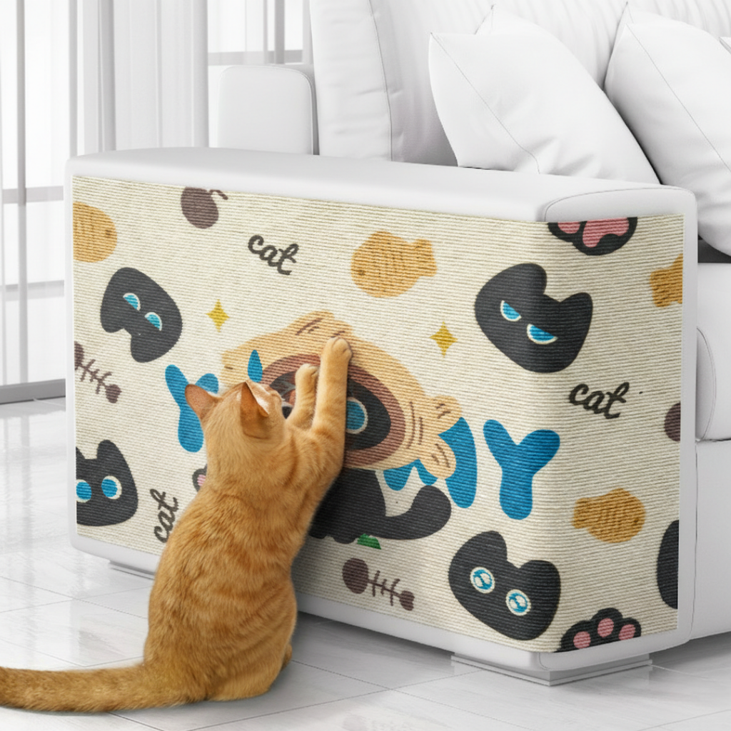 Chat utilisant protection anti-grattage canapé pour éviter les griffures