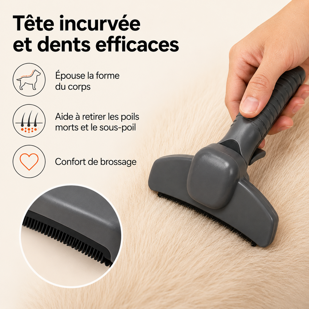 Brosse de toilettage Hachimi à tête incurvée pour retirer les poils morts et le sous-poil