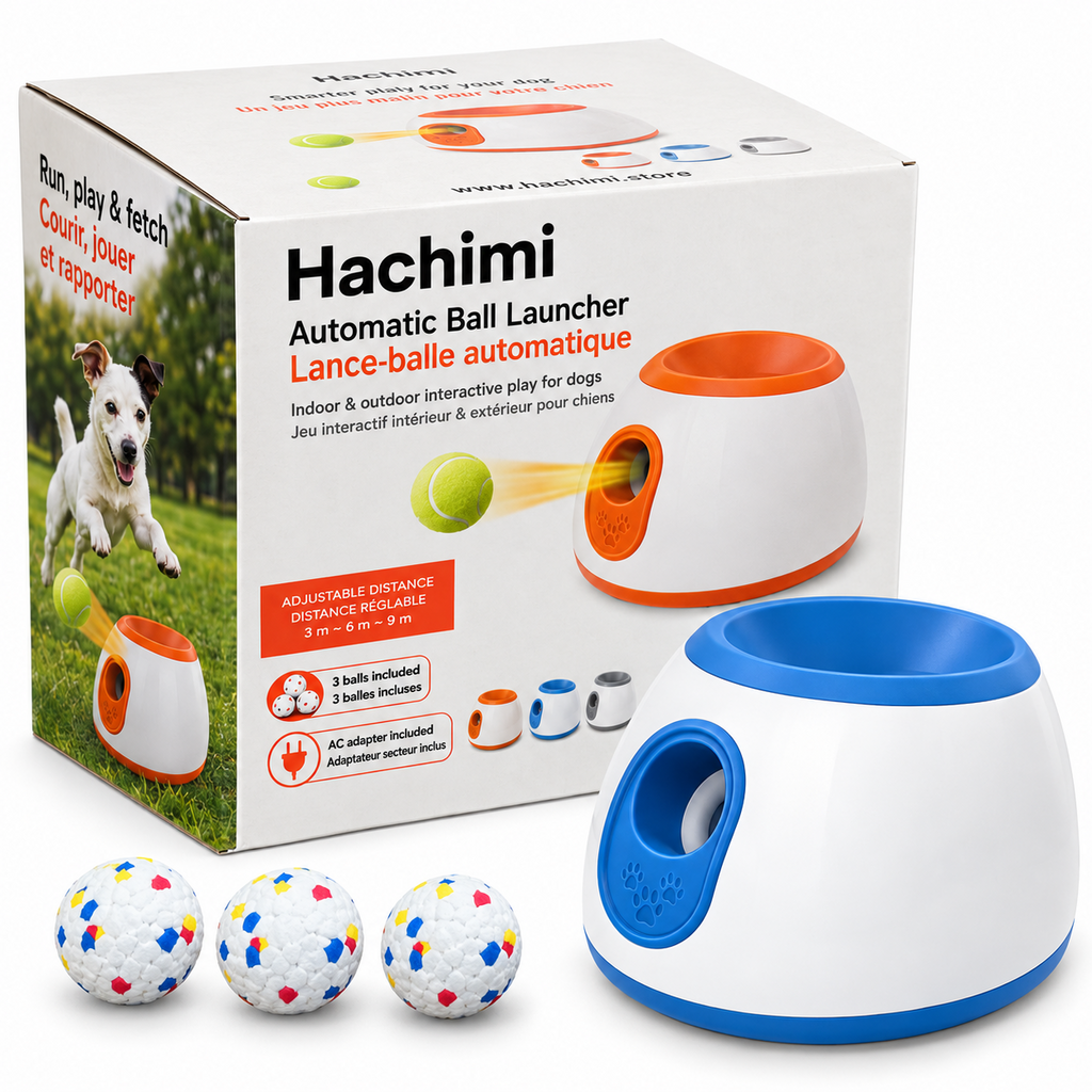 Lanceur de balle automatique Hachimi bleu avec boîte et 3 balles